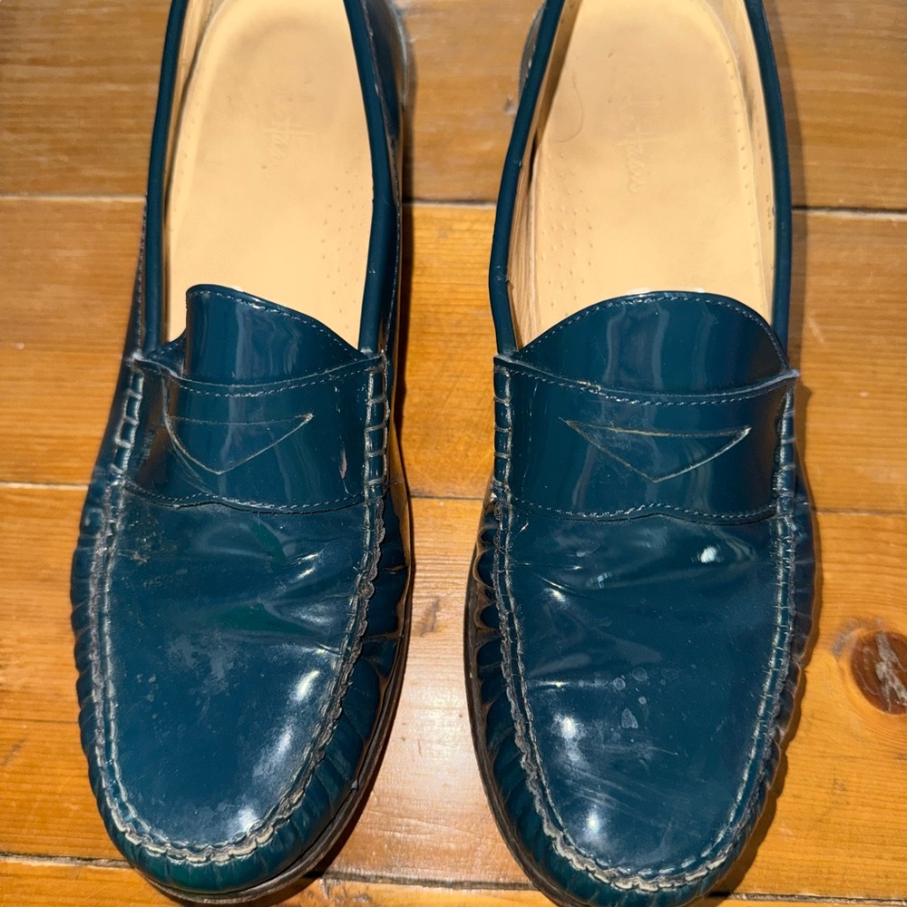women’s patent blue loafers